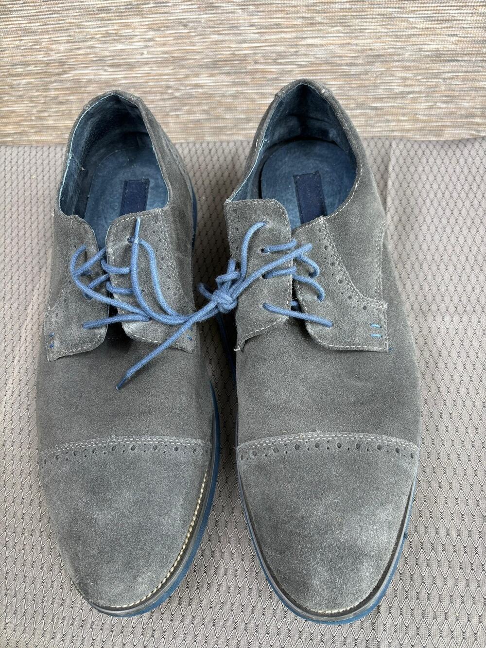 Joseph Abboud Shoes Mens Size 13 Gray Suede Cap Toe Derby Dress Blue Sole